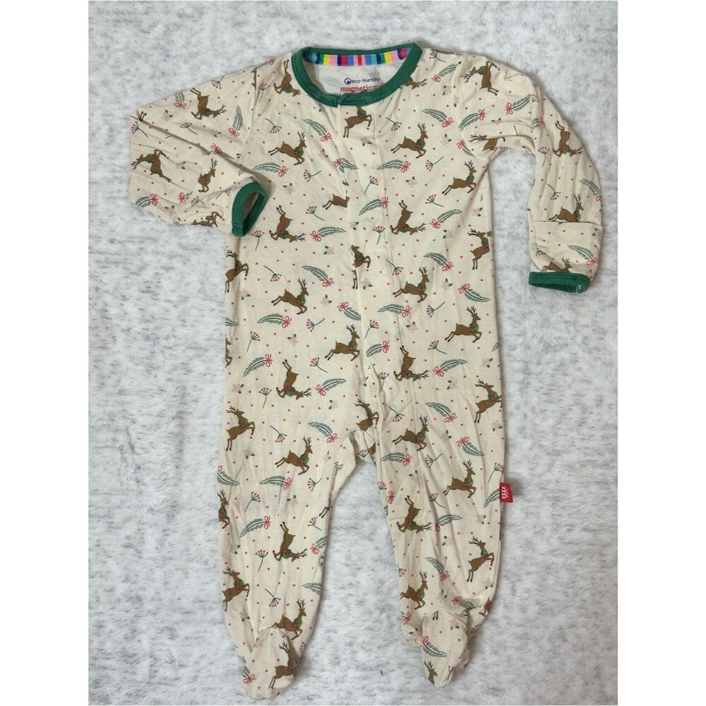 Magnetic Me Baby Modal Magnetic Footie Sleeper Christmas Reindeer Print 0-3M